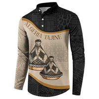 Personalized button sweatshirt with ALGERIA TAJINE text and tajine pot graphic, black/beige