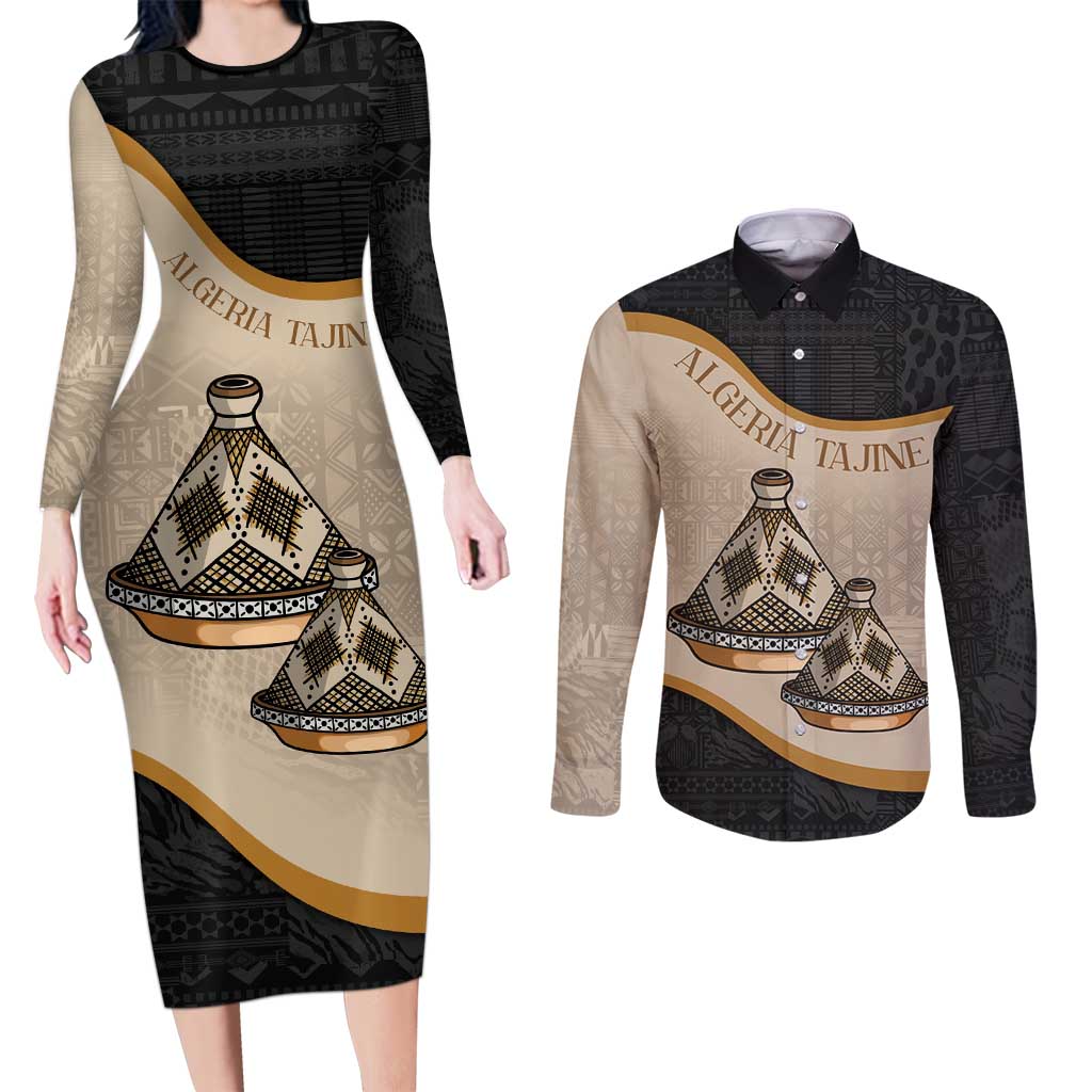 Algeria Tajine Dish Personalized Couples Matching Long Sleeve Bodycon Dress and Long Sleeve Button Shirt with African Tribal Pattern LT9 - Wonder Print Shop