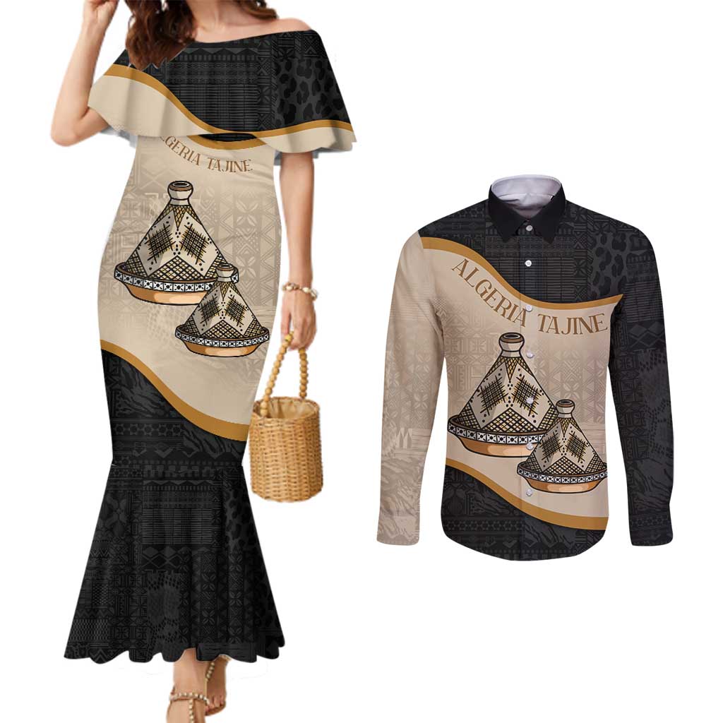 Algeria Tajine Dish Personalized Couples Matching Mermaid Dress and Long Sleeve Button Shirt with African Tribal Pattern