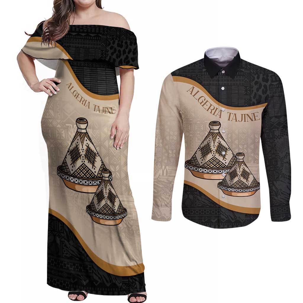 Algeria Tajine Dish Personalized Couples Matching Off Shoulder Maxi Dress and Long Sleeve Button Shirt with African Tribal Pattern LT9 - Wonder Print Shop