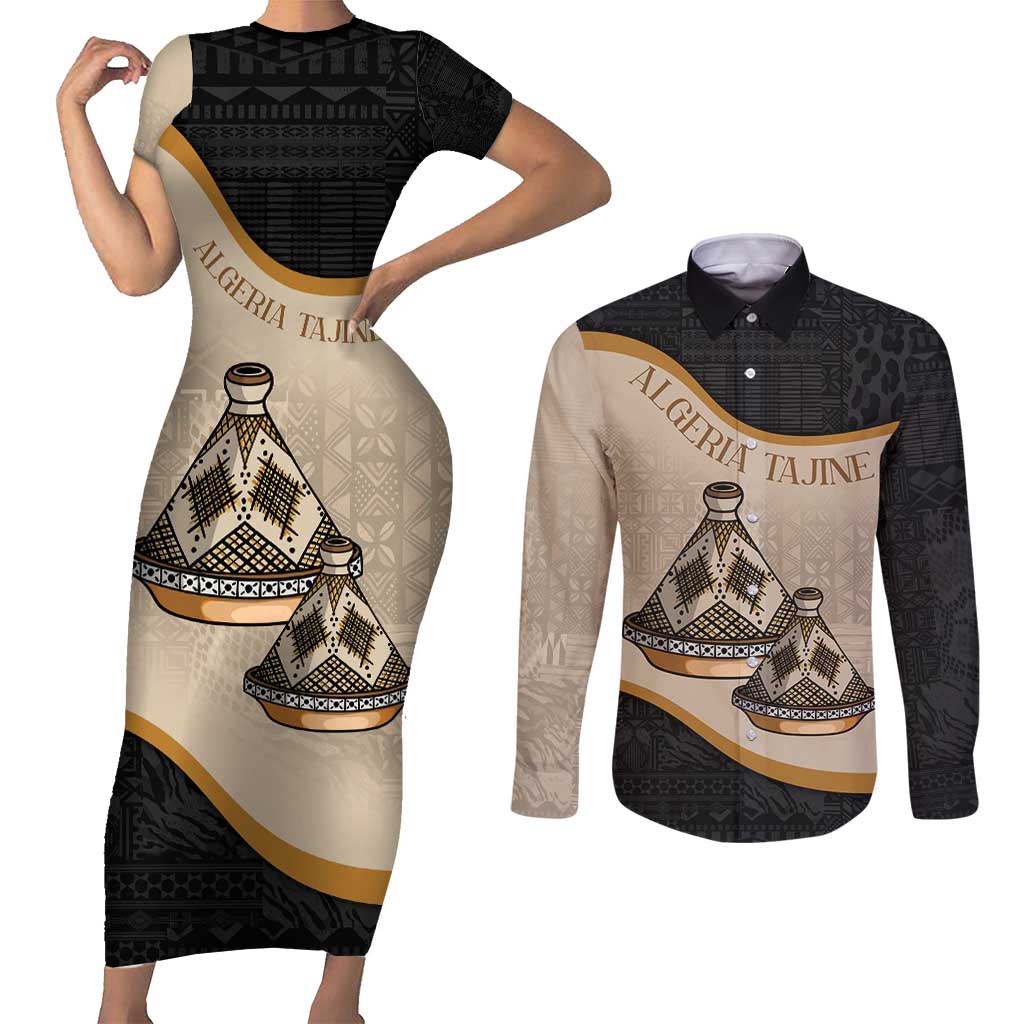 Algeria Tajine Dish Personalized Couples Matching Short Sleeve Bodycon Dress and Long Sleeve Button Shirt with African Tribal Pattern LT9 - Wonder Print Shop