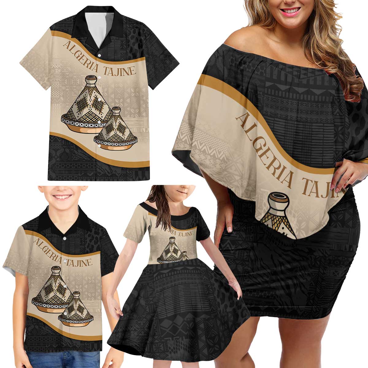 Algeria Tajine Dish Personalized Family Matching Off Shoulder Short Dress and Hawaiian Shirt with African Tribal Pattern LT9 - Wonder Print Shop