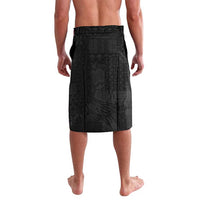 Black lavalava wrap skirt with dark tribal texture pattern, back view