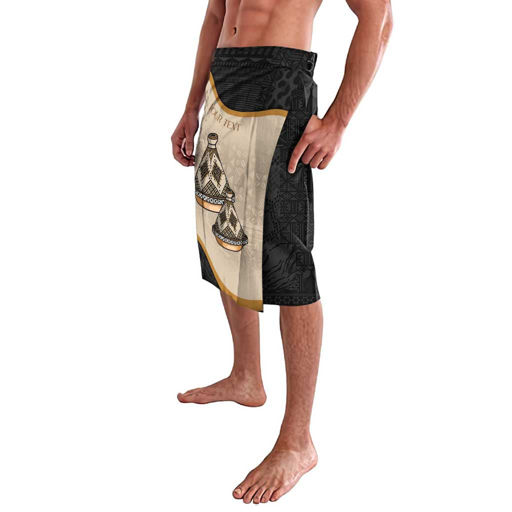 Black lavalava wrap skirt with beige tajine pattern on side panel