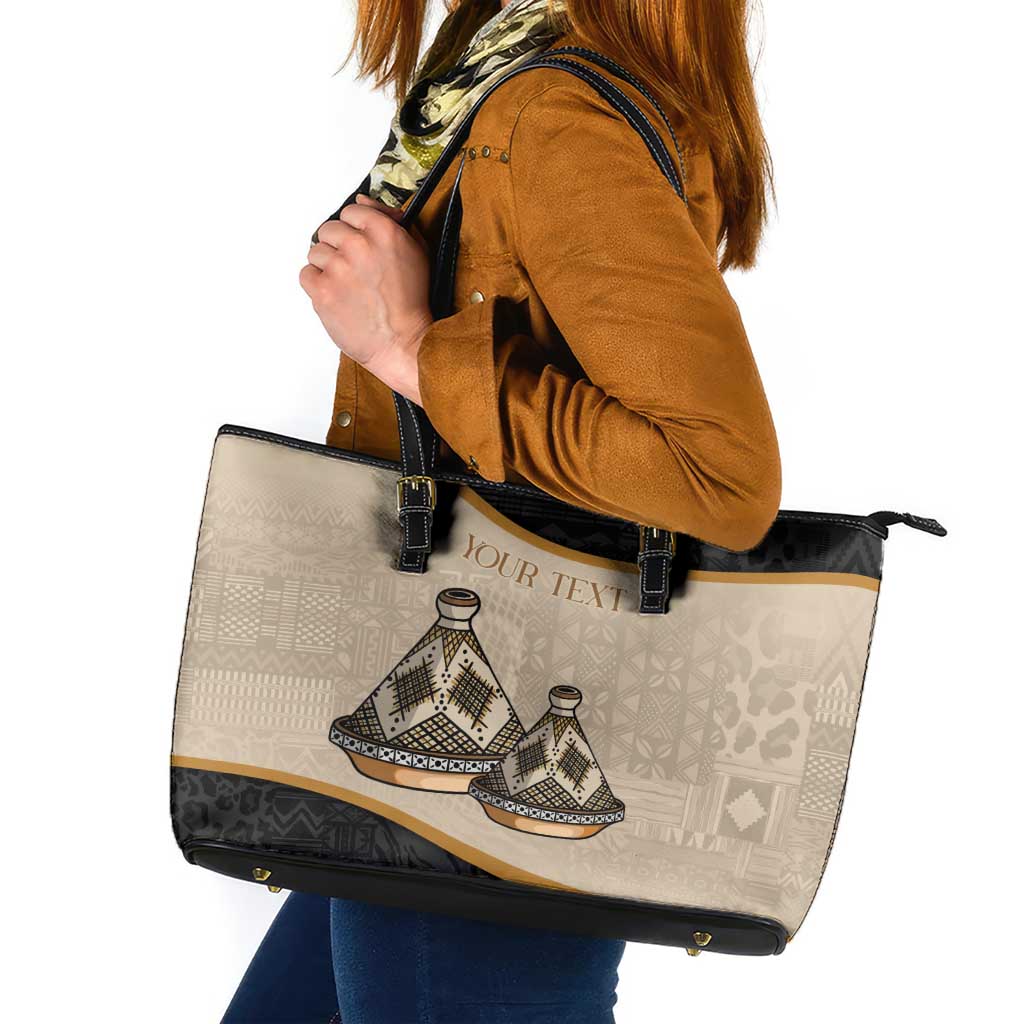 Algeria Tajine Dish Personalized Leather Tote Bag with African Tribal Pattern - Wonder Print Shop