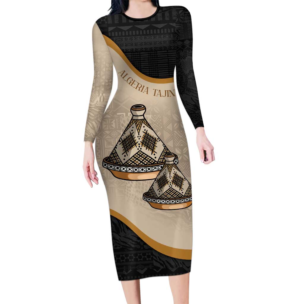 Algeria Tajine Dish Personalized Long Sleeve Bodycon Dress with African Tribal Pattern - Wonder Print Shop