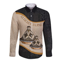 Black long-sleeve button shirt with front 'ALGERIA TAJINE' graphic