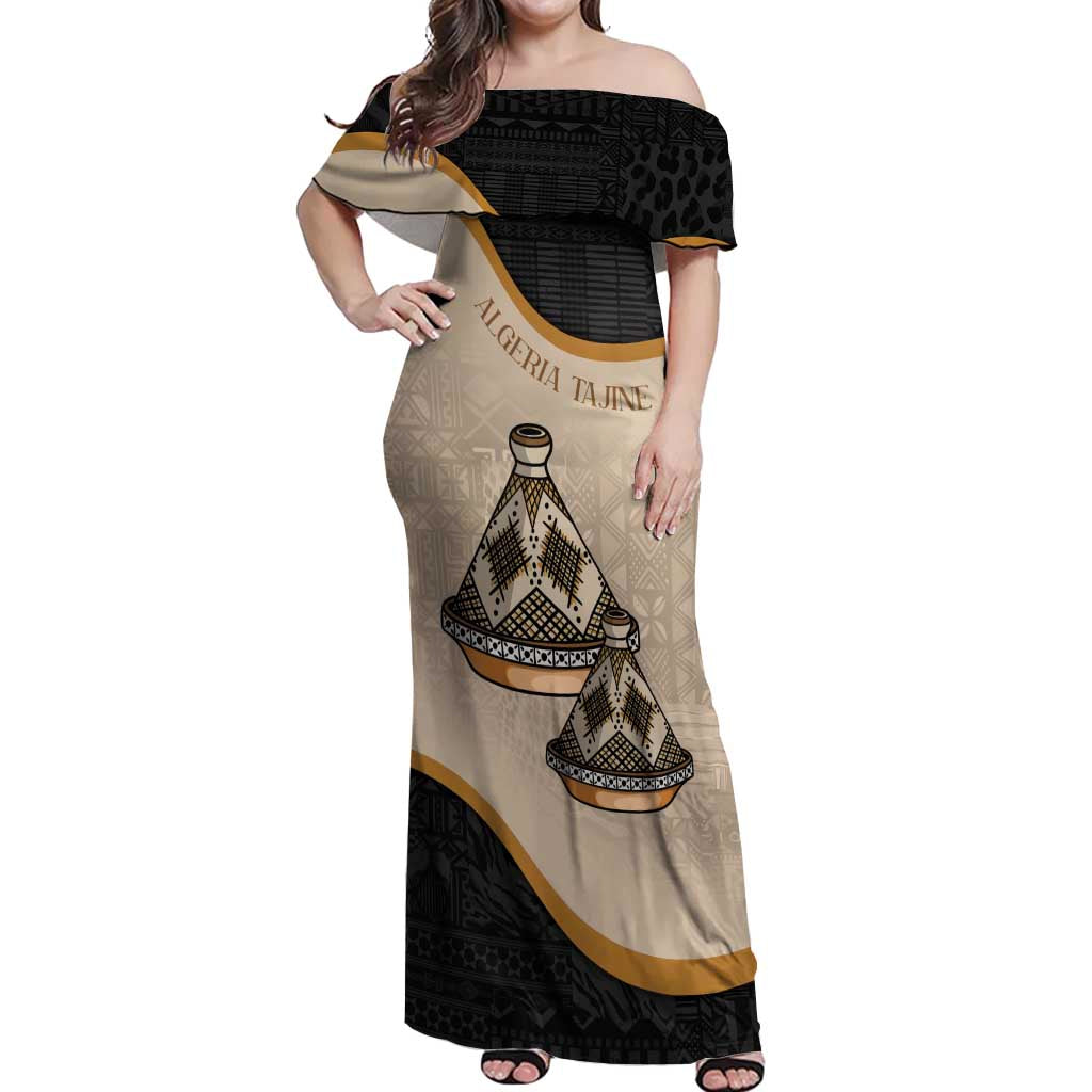 Algeria Tajine Dish Personalized Off Shoulder Maxi Dress with African Tribal Pattern - Wonder Print Shop