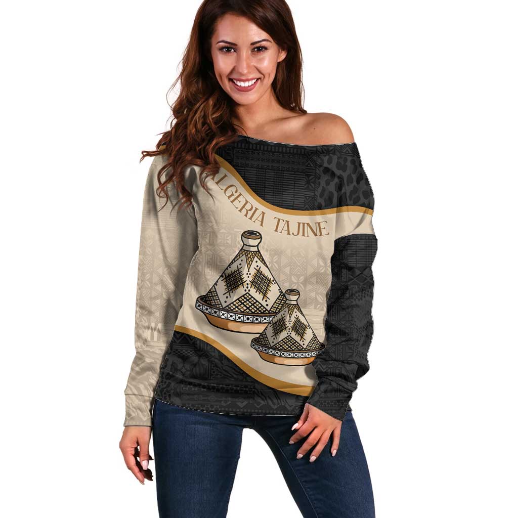 Algeria Tajine Dish Personalized Off Shoulder Sweater with African Tribal Pattern - Wonder Print Shop