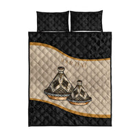 Black and cream quilt bed set with tajine dish tribal pattern, includes two matching pillows