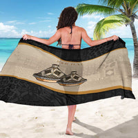 Personalized sarong in black and beige with African tribal pattern and gold border stripe
