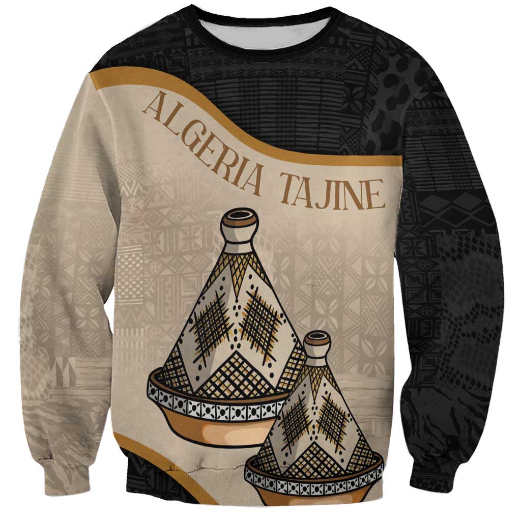 Unisex black tan sweatshirt with tajine dish print and Algeria Tajine text