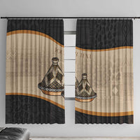 Pair of black and beige window curtains with tajine motif and gold band