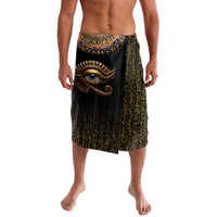 Black lavalava sarong skirt with large blue-gold Eye of Horus graphic
