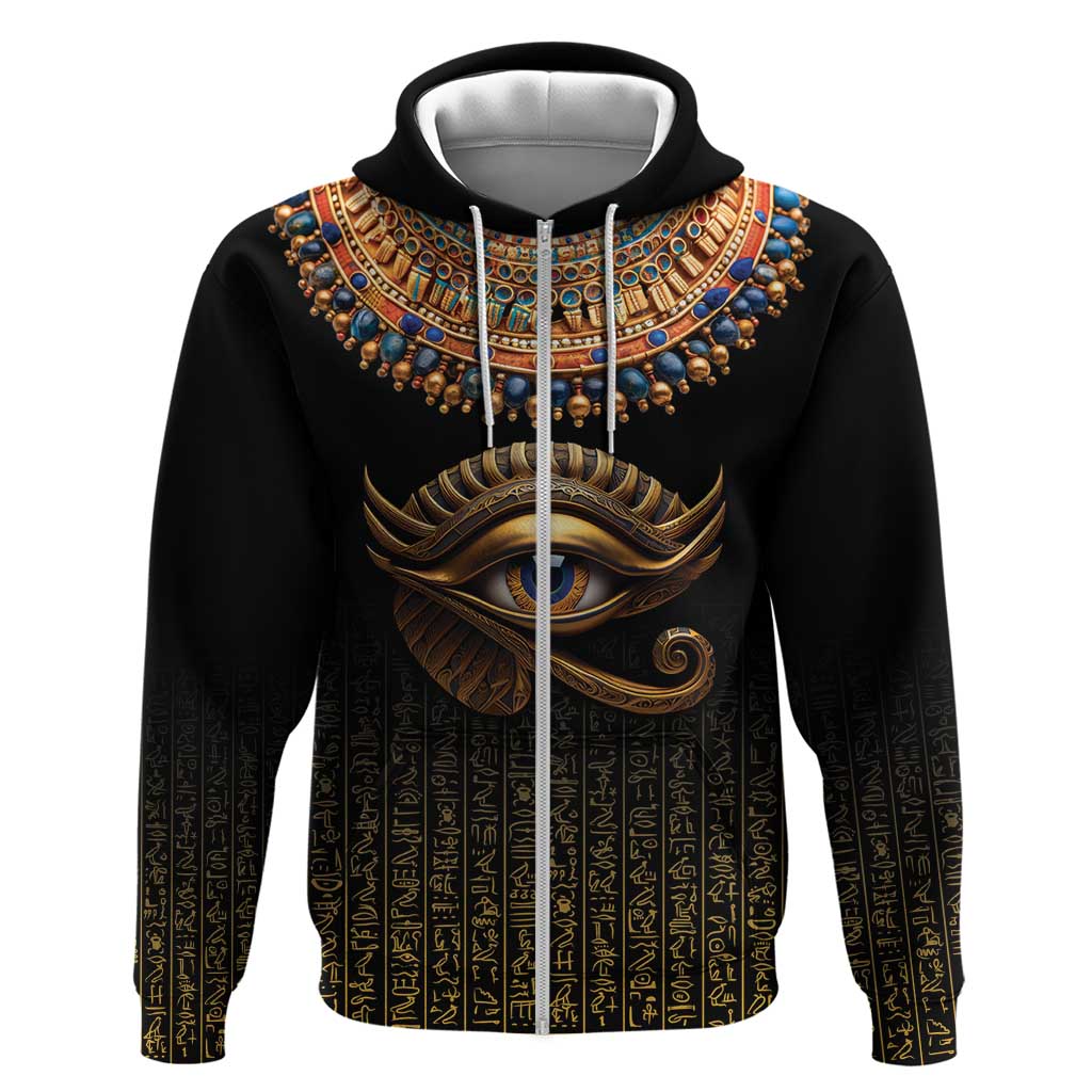 Egypt Eyes Of Horus Zip Hoodie with Egyptian Hieroglyphs - Wonder Print Shop