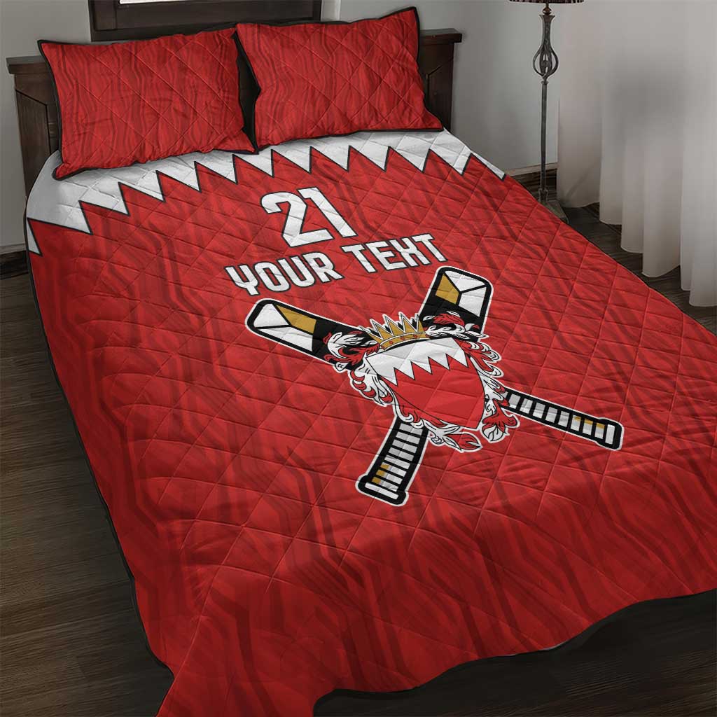 Custom Bahrain Cricket Quilt Bed Set Coat of arms of Bahrain with Sporty Pattern - Wonder Print Shop