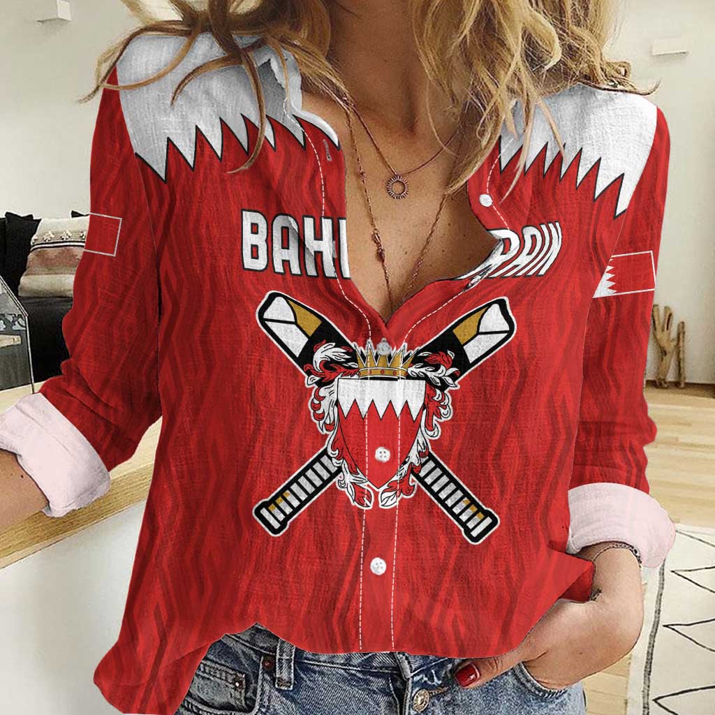 Custom Bahrain Cricket Women Casual Shirt Coat of arms of Bahrain with Sporty Pattern