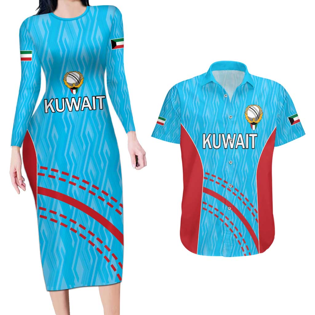 Custom Kuwait Cricket Couples Matching Long Sleeve Bodycon Dress and Hawaiian Shirt Kuwayt Sporty Pattern LT9 - Wonder Print Shop