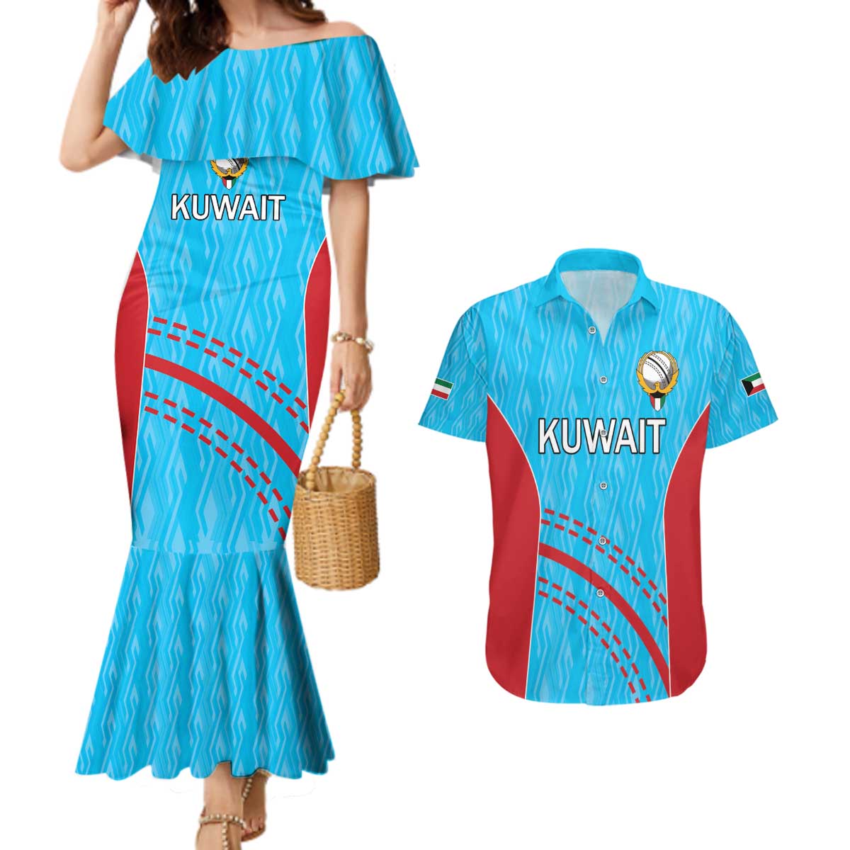 Custom Kuwait Cricket Couples Matching Mermaid Dress and Hawaiian Shirt Kuwayt Sporty Pattern LT9 - Wonder Print Shop