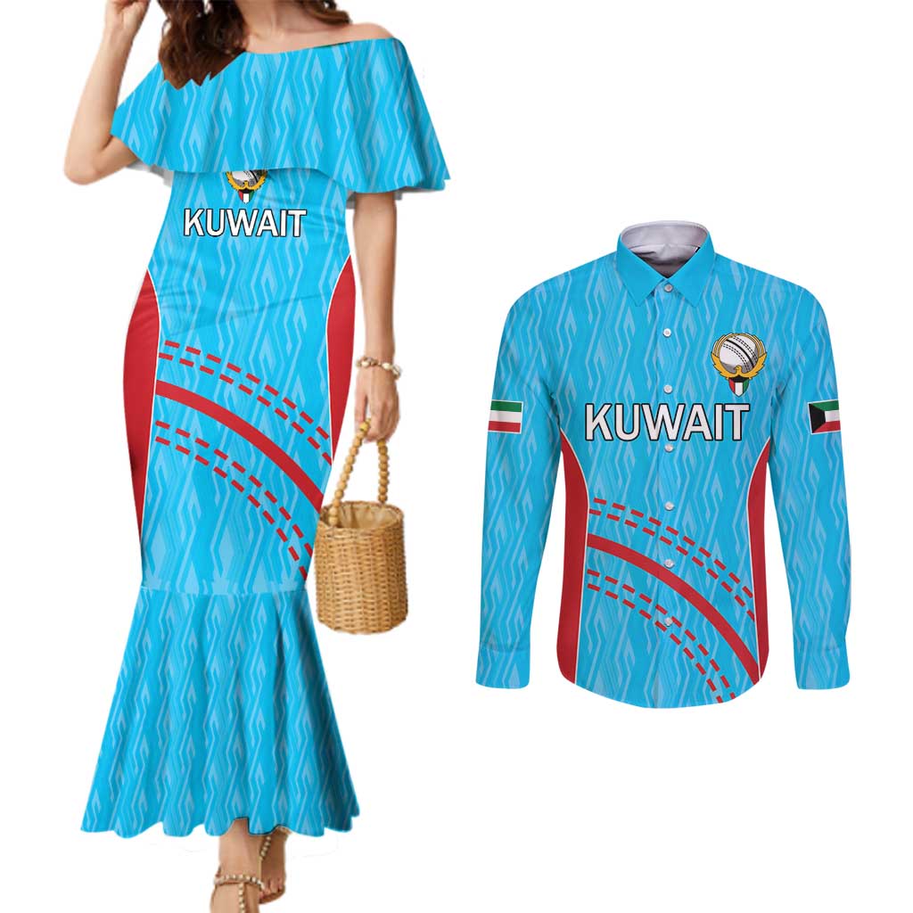 Custom Kuwait Cricket Couples Matching Mermaid Dress and Long Sleeve Button Shirt Kuwayt Sporty Pattern