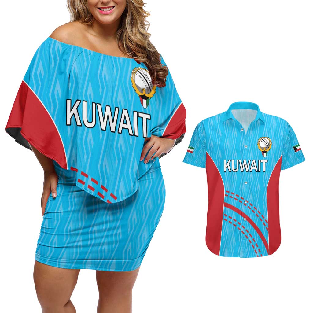 Custom Kuwait Cricket Couples Matching Off Shoulder Short Dress and Hawaiian Shirt Kuwayt Sporty Pattern LT9 - Wonder Print Shop