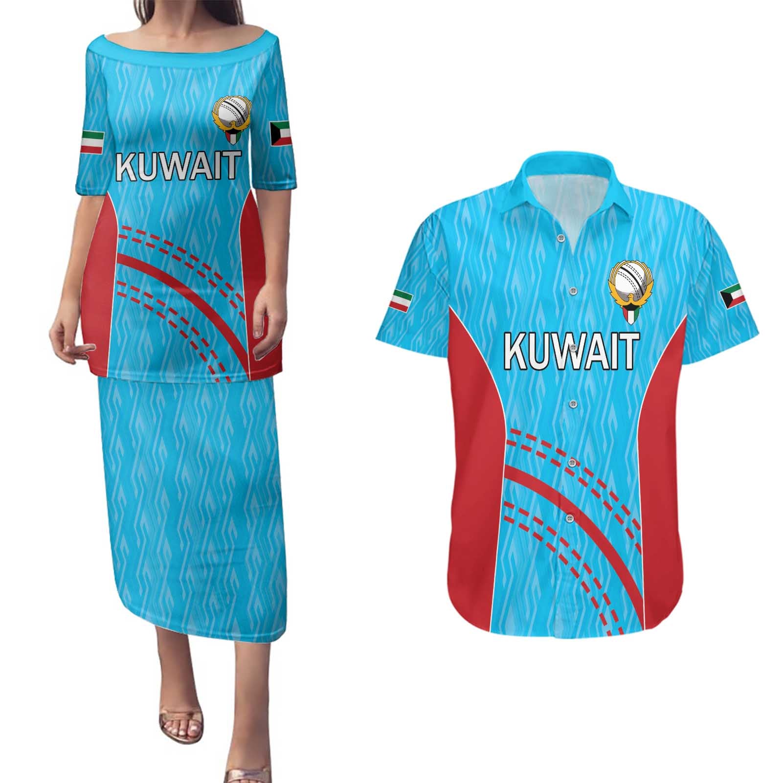 Custom Kuwait Cricket Couples Matching Puletasi and Hawaiian Shirt Kuwayt Sporty Pattern LT9 - Wonder Print Shop