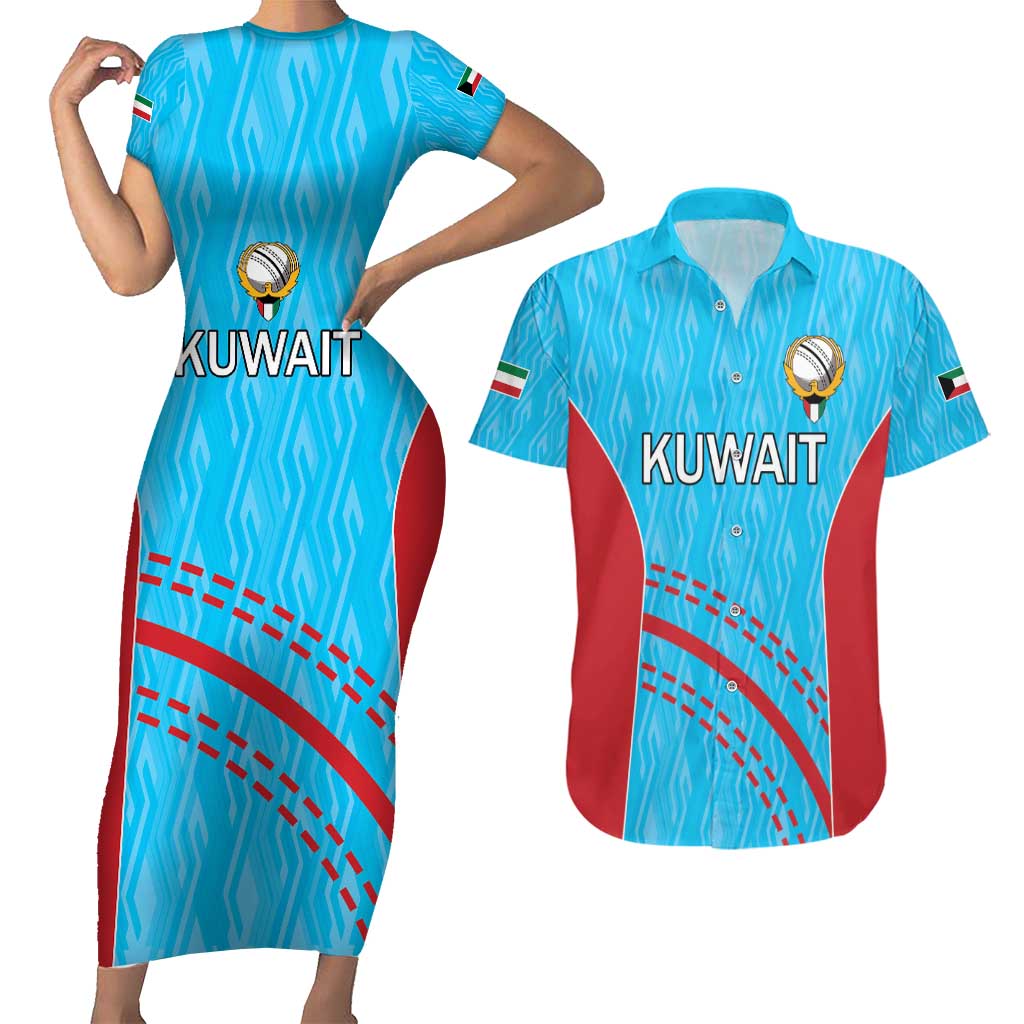 Custom Kuwait Cricket Couples Matching Short Sleeve Bodycon Dress and Hawaiian Shirt Kuwayt Sporty Pattern LT9 - Wonder Print Shop