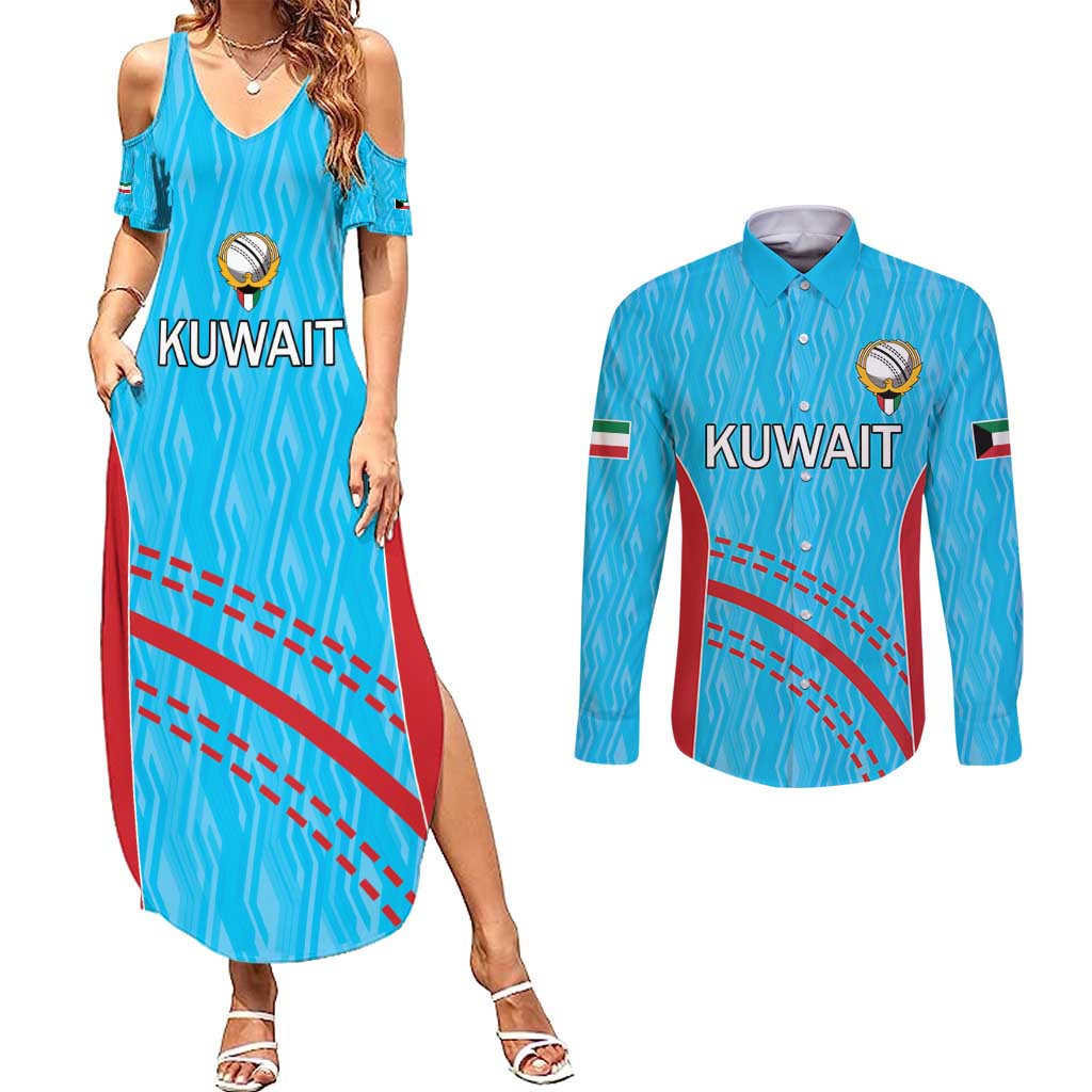 Custom Kuwait Cricket Couples Matching Summer Maxi Dress and Long Sleeve Button Shirt Kuwayt Sporty Pattern LT9 - Wonder Print Shop