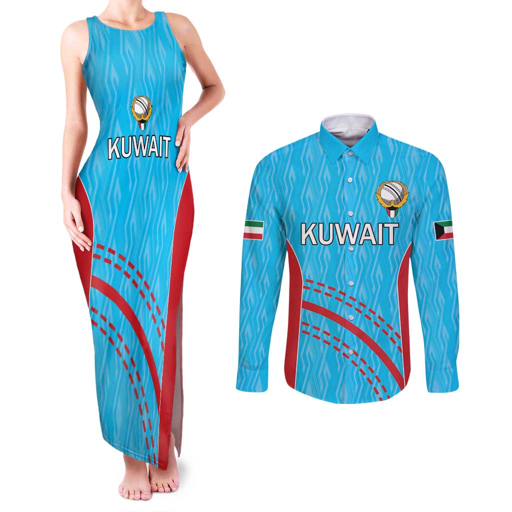 Custom Kuwait Cricket Couples Matching Tank Maxi Dress and Long Sleeve Button Shirt Kuwayt Sporty Pattern LT9 - Wonder Print Shop