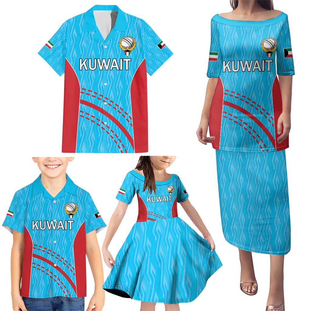 Custom Kuwait Cricket Family Matching Puletasi and Hawaiian Shirt Kuwayt Sporty Pattern - Wonder Print Shop