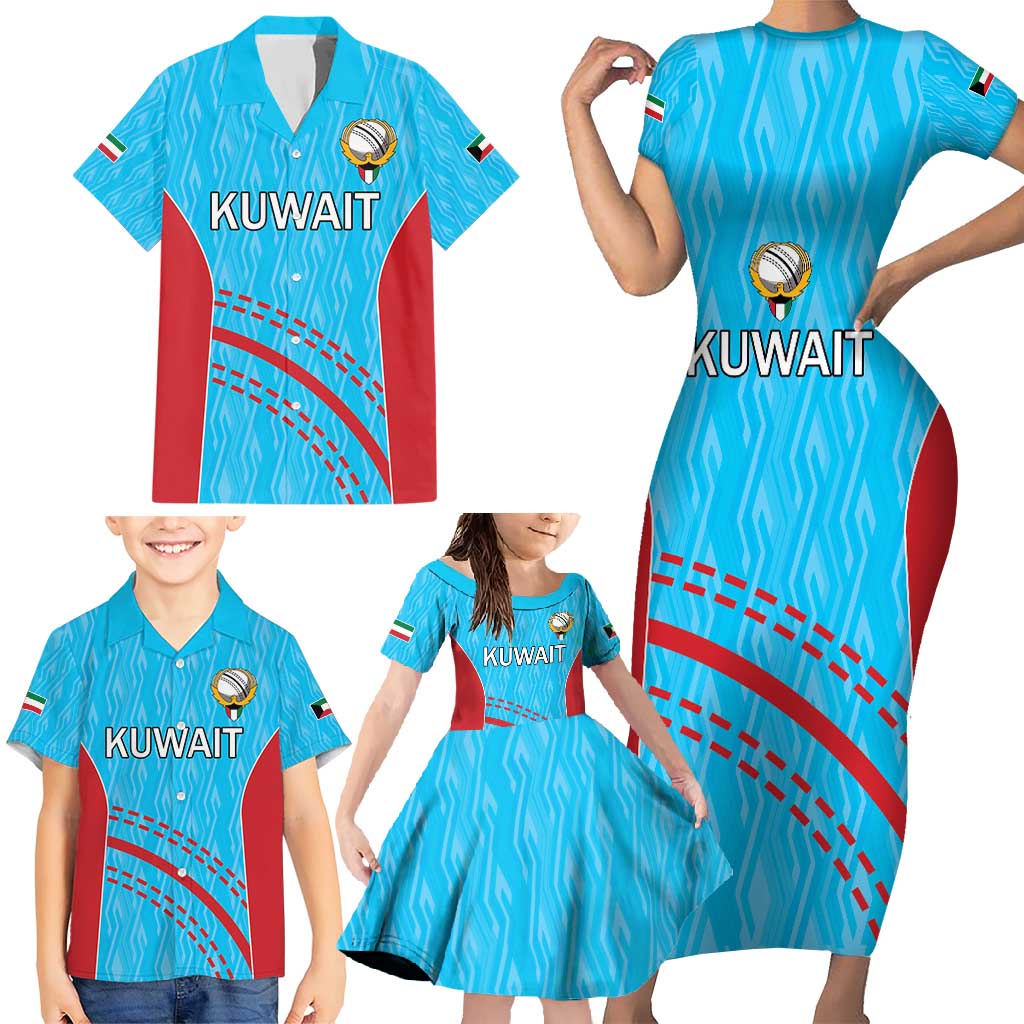 Custom Kuwait Cricket Family Matching Short Sleeve Bodycon Dress and Hawaiian Shirt Kuwayt Sporty Pattern - Wonder Print Shop