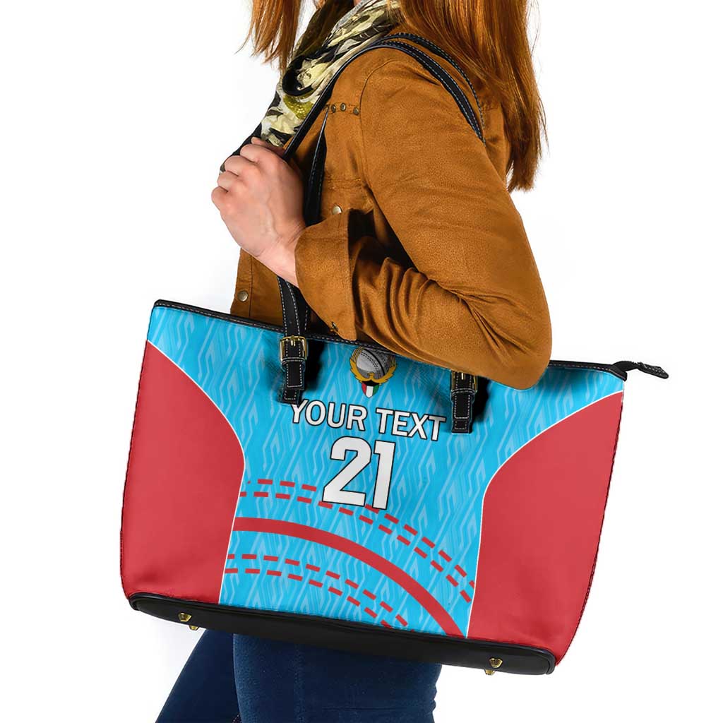 Custom Kuwait Cricket Leather Tote Bag Kuwayt Sporty Pattern - Wonder Print Shop