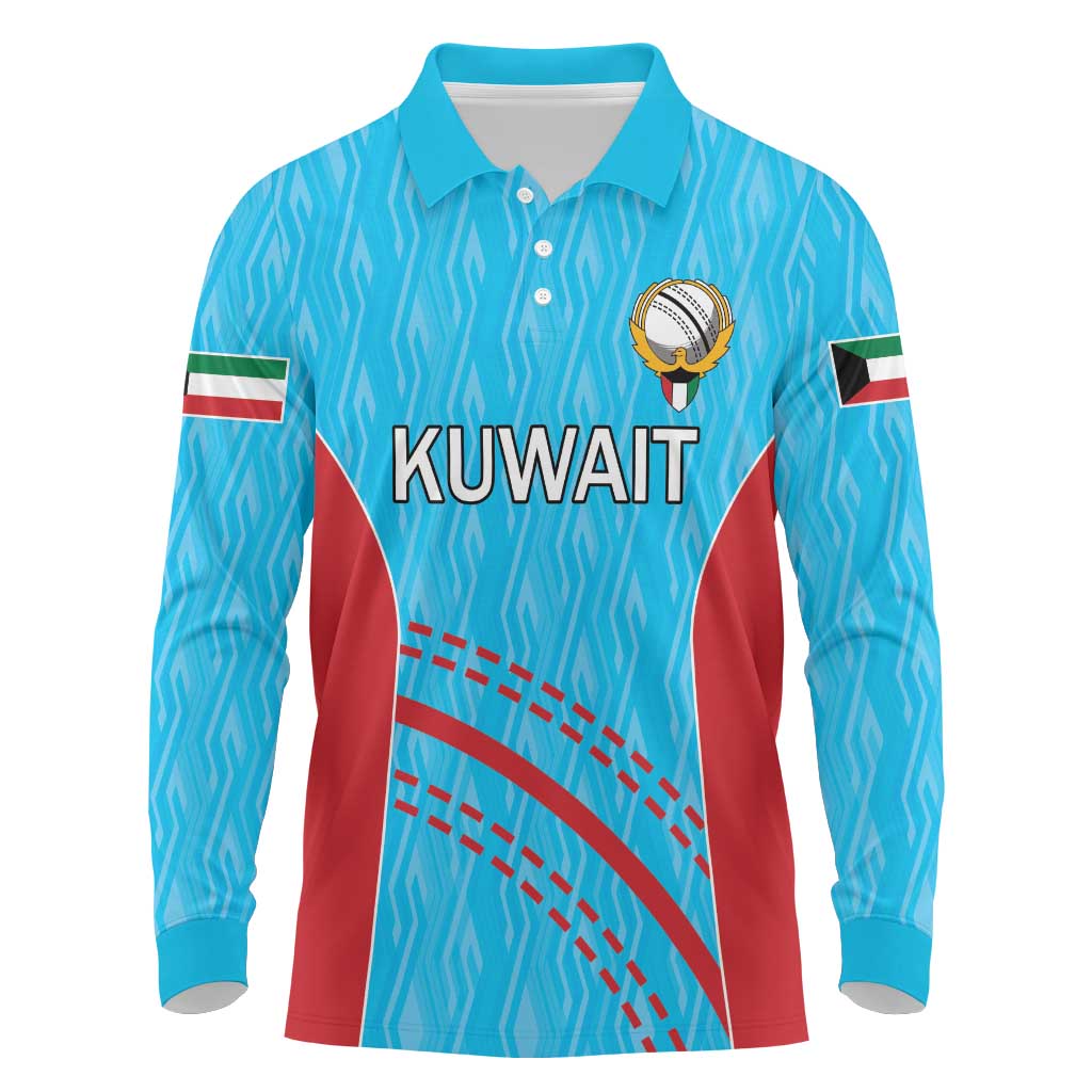 Custom Kuwait Cricket Long Sleeve Polo Shirt Kuwayt Sporty Pattern - Wonder Print Shop