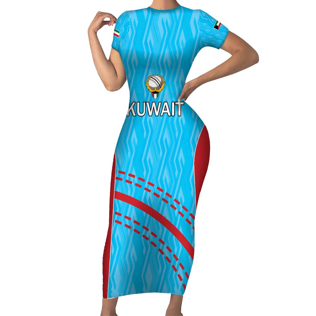 Custom Kuwait Cricket Short Sleeve Bodycon Dress Kuwayt Sporty Pattern - Wonder Print Shop