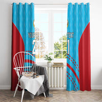 Cricket-themed window curtain panels, blue with red accents, custom text and number 2
