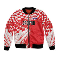 Red and white patterned bomber jacket with black ribbed cuffs and full-zip front, Croatia