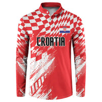 Red rugby-style sweatshirt with white check and sporty graphic, button placket, Croatia text