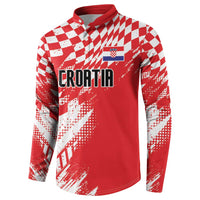 Red rugby-style sweatshirt with white check and sporty pattern, front logo and Croatia text