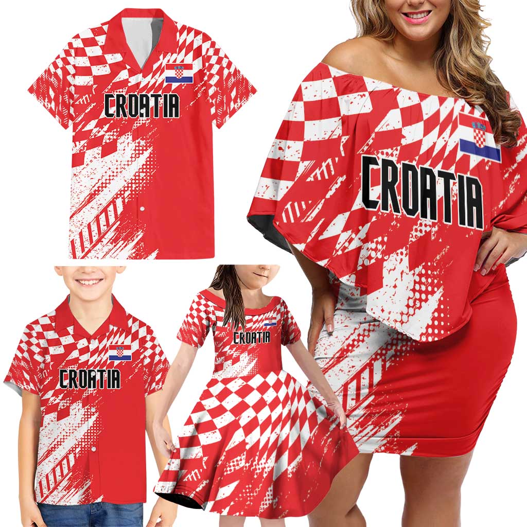 Croatia Rugby Custom Family Matching Off Shoulder Short Dress and Hawaiian Shirt Chessboard with Sporty Pattern LT9 - Wonder Print Shop