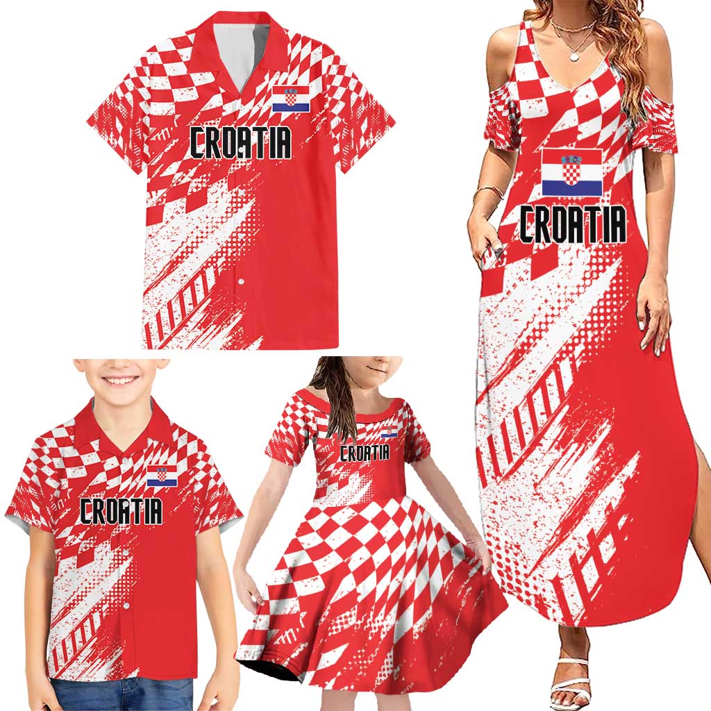 Croatia Rugby Custom Family Matching Summer Maxi Dress and Hawaiian Shirt Chessboard with Sporty Pattern - Wonder Print Shop