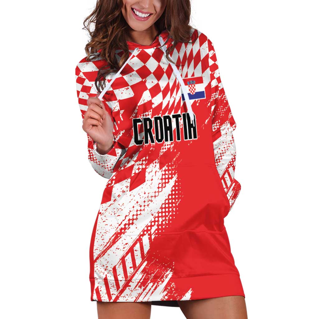 Croatia Rugby Custom Hoodie Dress Chessboard with Sporty Pattern - Wonder Print Shop