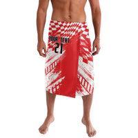 Red and white custom lavalava with chessboard sporty pattern, front slit