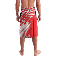 Red custom lavalava skirt with red-white geometric checker graphic and side seam