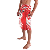 Red-and-white lavalava sarong with check pattern and custom front print panel