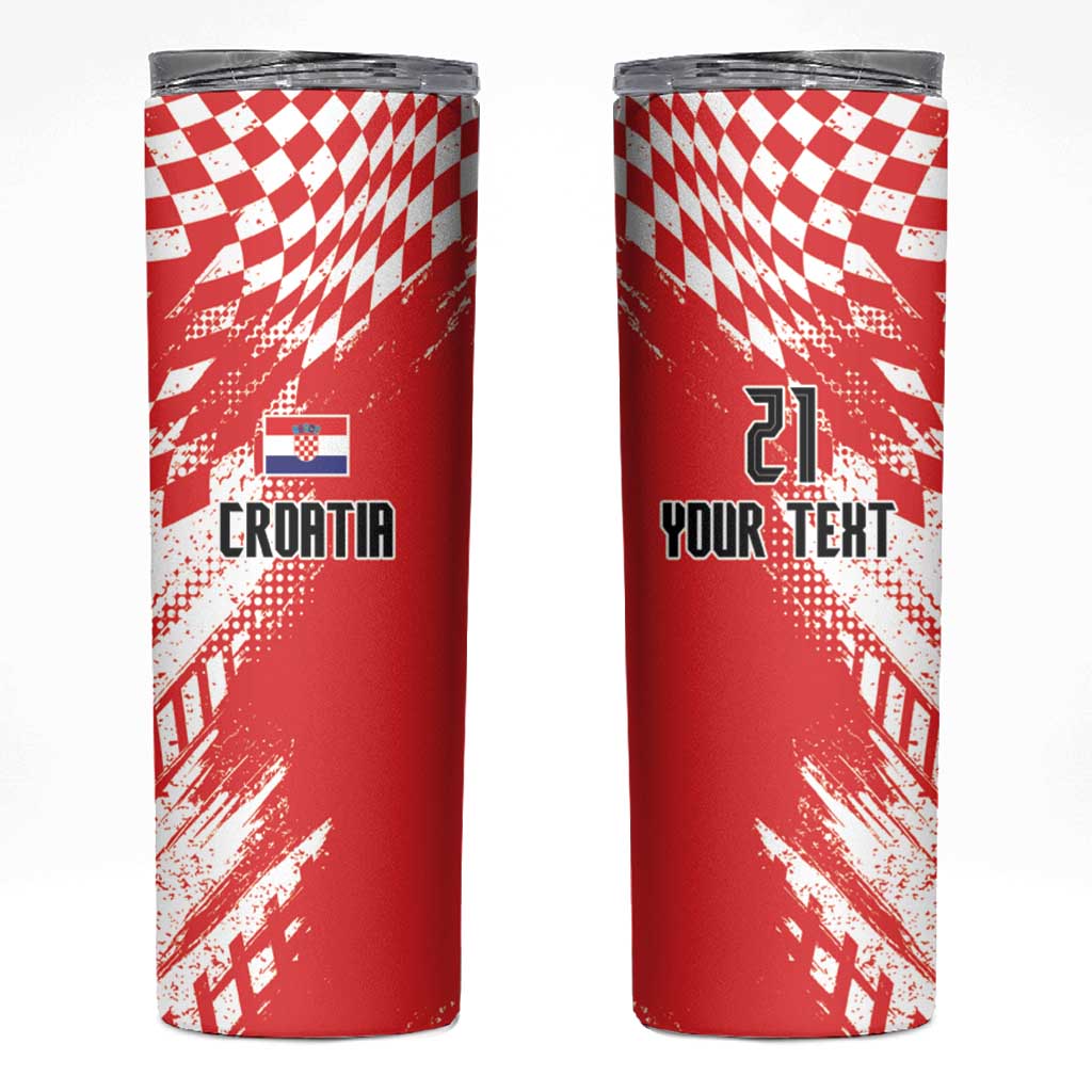 Croatia Rugby Custom Skinny Tumbler Chessboard with Sporty Pattern - Wonder Print Shop