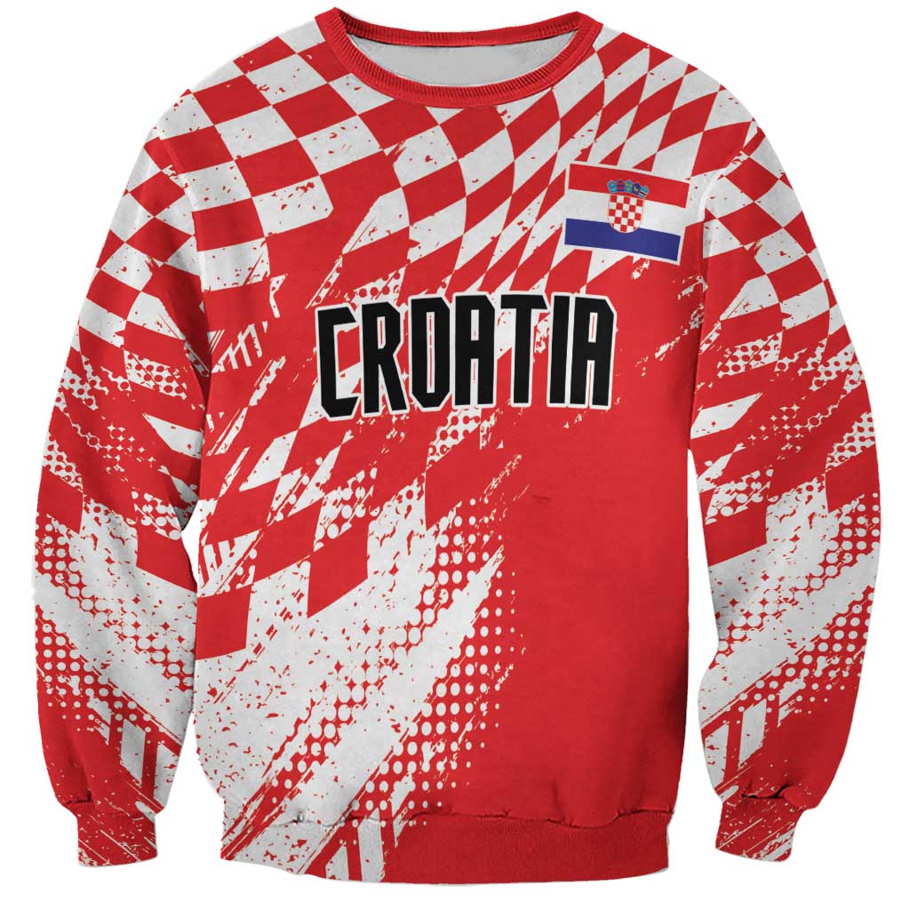 Red unisex sweatshirt with red/white chessboard graphic and Croatia flag patch