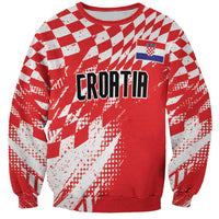 Red unisex sweatshirt with red/white chessboard graphic and Croatia flag patch