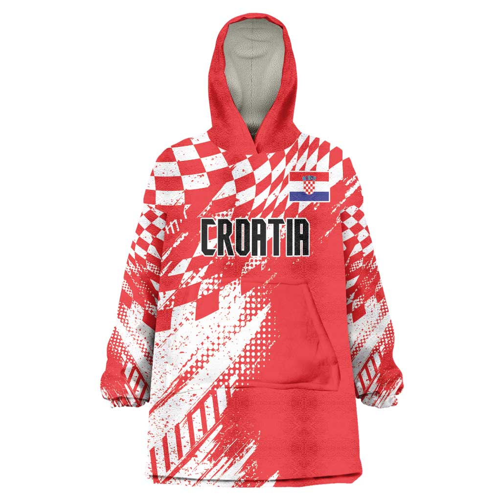 Croatia Rugby Custom Wearable Blanket Hoodie Chessboard with Sporty Pattern