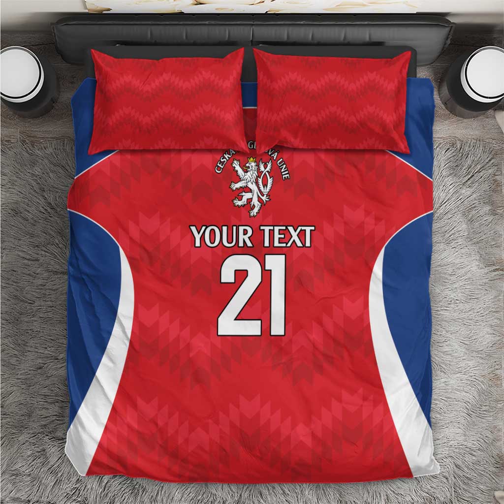Red double duvet cover set with two matching pillows, rugby jersey print and number 21