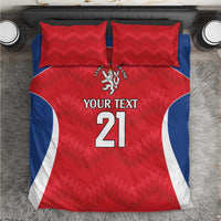 Red double duvet cover set with two matching pillows, rugby jersey print and number 21